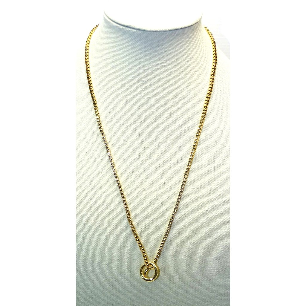 Gold-Tone Box Chain Necklace With Interlocking Circle Pendant